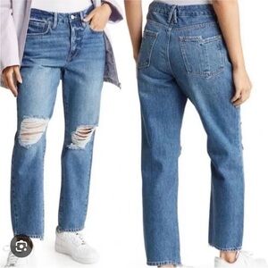 Good American Good Vintage Distressed Raw Hem Straight Leg Jeans High-Rise 6